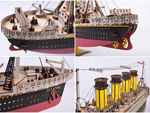 Miniatura 5 de Bitopbi Rompecabezas de madera 3D modelo Titanic de gran tamaño, crucero, versión en inglés, coleccionable, construcción de bricolaje, kit