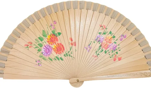 CLGIFT Abanico plegable español vintage floral de doble cara para decoración de fiesta de boda/abanico de mano bailando (beige 2)