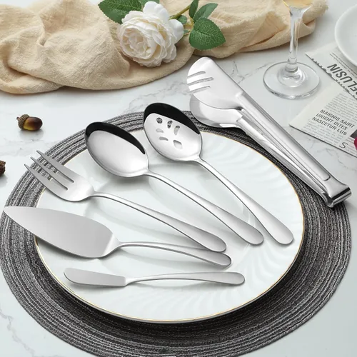 Miniatura 7 de BEWOS Utensilios para Servir, Juego de 20 Piezas Grandes, Cucharas para Servir, Cucharas Ranuradas, Pinzas y Tenedores para Servir, Servidor