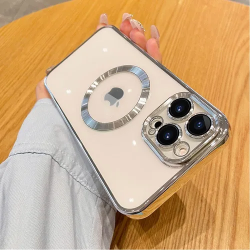 Miniatura 17 de Funda magnética transparente para iPhone 14 Pro con protector de lente de cámara, funda de protección completa compatible con MagSafe elegante funda