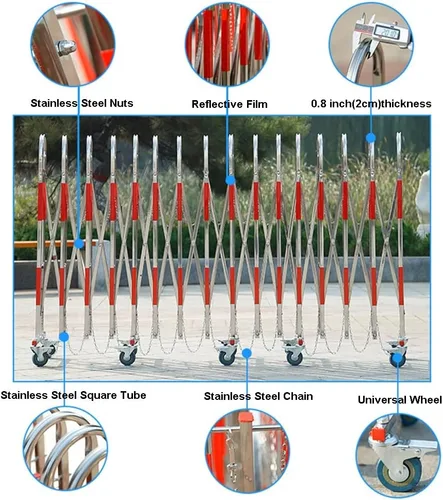 Miniatura 6 de Barricada metálica extensible de acero inoxidable – Puerta de barrera de seguridad móvil – Valla de tráfico retráctil – para garajes, escuelas Rojo