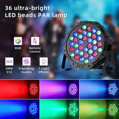 Miniatura 7 de 36 luces LED Par de luces DJ con cable RGB con control activado por sonido iluminación ascendente para bodas, fiestas, clubes, aparatos