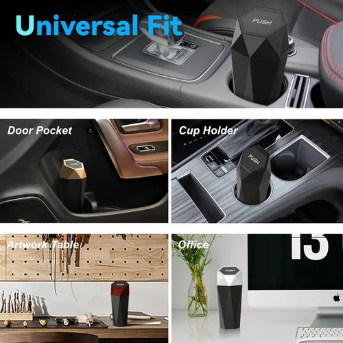 Miniatura 6 de SINSEN Cubo de basura para automóvil, mini cubo de basura con tapa, cubos de basura para puerta de automóvil, organizador de portavasos de diamante