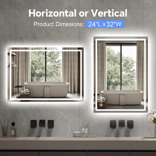 Miniatura 7 de Espejo de baño LED de 24 x 32 pulgadas, espejo de baño antivaho con luces, espejos de tocador iluminados montados en la pared, regulable