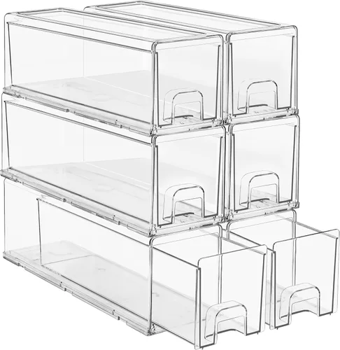 Miniatura 15 de Sorbus 1 cajón grande y 2 pequeños transparentes y apilables – Cajones organizadores de plástico con asas – Cajones de almacenamiento extraíbles