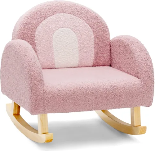INFANS Sofá para niños, mecedora para niños pequeños con marco de madera maciza, diseño antivuelcos, tela de felpa, sillón infantil para guardería,