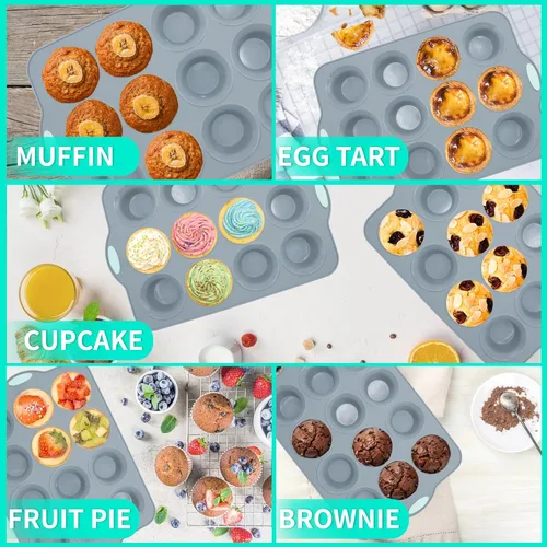 Miniatura 2 de To encounter Paquete de 2 Moldes de Silicona para Muffins con Marco de Metal, Molde para Cupcakes de 12 Tazas Tamaño Regular, Bandeja Antiadherente