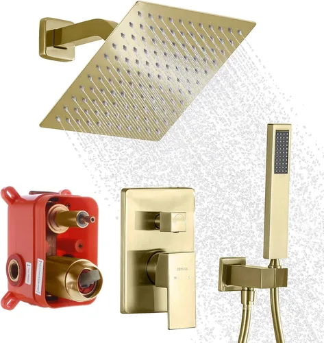Sistema de ducha de lluvia con ducha de mano, juego de grifo de ducha de baño de 10 pulgadas montado en la pared para baño de lujo, mezclador de