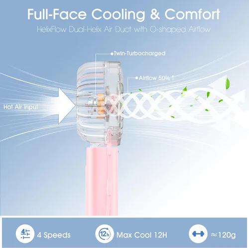 Miniatura 2 de Sham Sham Ventilador de mano plegable, 2000 mAh y ultraportátil El flujo de aire doble turbo se enfría un 40% más rápido Tiempo de Rosa orquídea