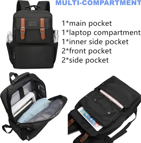 Miniatura 2 de YALUNDISI Mochila para laptop para mujeres y hombres, mochila vintage para libros, antirrobo, 15.6 pulgadas
