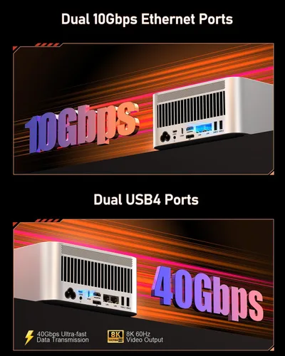 Miniatura 6 de Beelink Mini PC, GTR9 Pro AMD Ryzen AI Max+ 395 CPU (126 Tops), 128GB RAM 2TB Crucial SSD, Mini Computadora Win11 Pro/10GbE Dual LAN/WiFi 7+BT5.4/8K