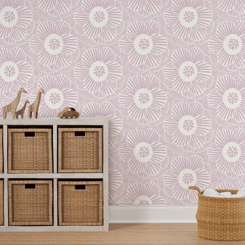 Miniatura 7 de Spoonflower Papel tapiz autoadhesivo de 6 x 2 pies - Florals Blooms Cream Mauve Flower Pale Home Flowers Midcentury Modern Custom Removable Wallpaper