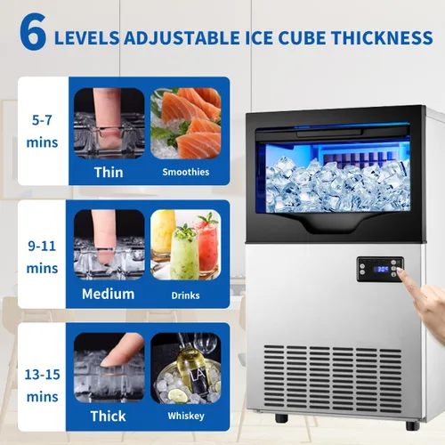 Miniatura 3 de Máquina comercial para hacer hielo de 100 libras/día, máquina de hielo de acero inoxidable debajo del mostrador, lista para hielo en 5-15 minutos