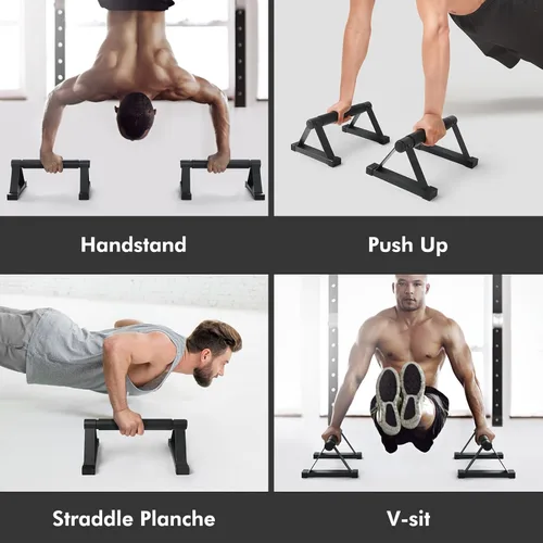 Miniatura 6 de Barras de flexiones de madera, barras paraletas, barras antideslizantes para parada de manos para calistenia, fitness, entrenamientos de piso, Negro