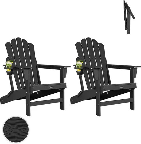 Miniatura 21 de FUNBERRY Juego de 6 sillas plegables Adirondack para todo tipo de clima, sillas para hogueras de polietileno de alta densidad con portavasos