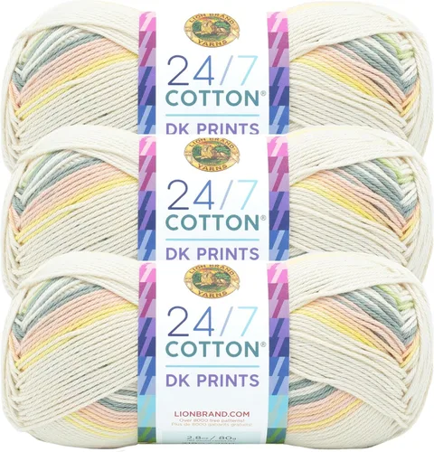 Miniatura 28 de Lion Brand Yarn Estampados DK de algodón 24/7, hilo para tejer, ganchillo y manualidades, azul, paquete de 1 Cotton Yarn for Knitting, Crochet