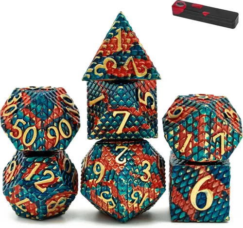 Miniatura 28 de UDIXI Juego de dados de metal de 7 troqueles, juego de dados poliédricos DND para juegos de rol y otros juegos de mesa (cobre antiguo)