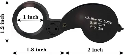 Miniatura 5 de Lupa de aumento 40X para joyería, lente de cristal plegable + lupa LED de lazo de aumento de metal completo (negro)