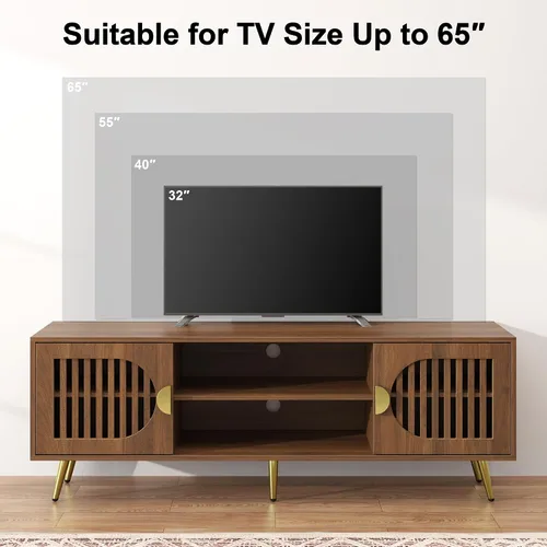 Miniatura 6 de Soporte de TV de nogal de 55 pulgadas para televisores de hasta 65 pulgadas, mesa consola central de entretenimiento moderna de mediados de siglo