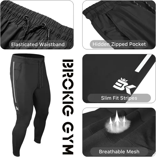 Miniatura 15 de BROKIG Pantalones deportivos ligeros para hombre, elásticos, de secado rápido, con bolsillos con cremallera