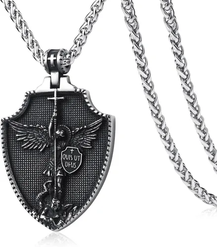 Miniatura 17 de Collar de San Cristóbal/Jorge/Miguel/Jesús/María para Hombre, Medallón de Santos Patrones, Joyería de Acero Inoxidable