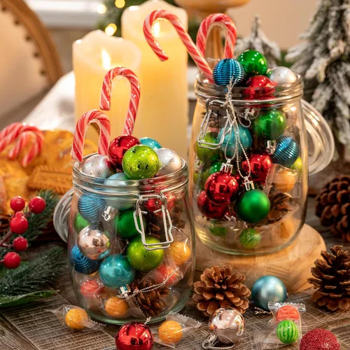 Miniatura 2 de DecorbyHannah - Juego de mini adornos de Navidad rojos, verdes y azules, 49 unidades de 1.18 pulgadas, adornos pequeños para decoraciones de árbol
