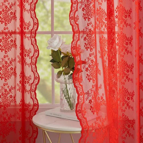Miniatura 39 de YJ YANJUN Cortinas traslúcidas negras de 54 pulgadas de largo, panel de cortina de encaje gótico victoriano para cocina, cortinas cortas de Negro