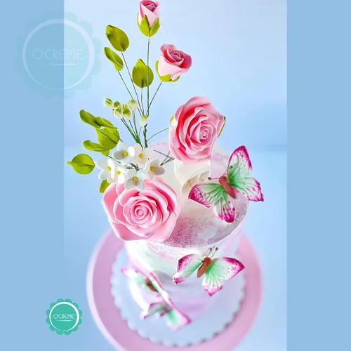 Miniatura 6 de O'Creme Gumpaste - Juego de 3 flores de hibisco rosadas, flores comestibles para decoración de pasteles, decoración de flores de pasta de azúcar
