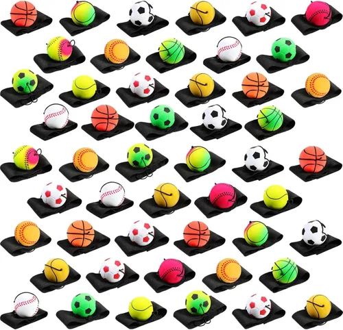 Skylety Wrist Return Ball 1.85'' Rubber Sport Ball with Strap and String Rebound Bouncy Balls Basketball Baseball Soccer Tennis Wristband Toy for