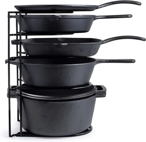 Cuisinel Organizador de ollas y sartenes resistente, estante extra grande de 5 niveles, capacidad para sartenes de hierro fundido, horno holandés,