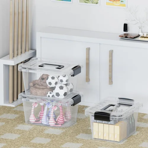 Miniatura 5 de Cetomo Contenedor de almacenamiento con tapa, organizador con asa y hebillas, apilable, plástico, transparente, 6.8 cuartos de galón, paquete de 20