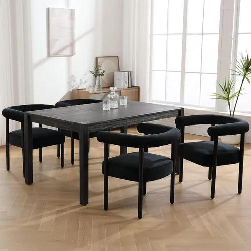 Miniatura 12 de RIVOVA Juego de 4 sillas de comedor blancas de bouclé, sillas de comedor tapizadas modernas, sillas de cocina con respaldo curvo para comedor