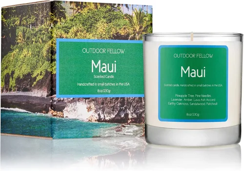 Maui Vela perfumada | Outdoor Fellow | Vela perfumada de isla | Tiempo de combustión de más de 40 horas | Mezcla de cera de coco y albaricoque |