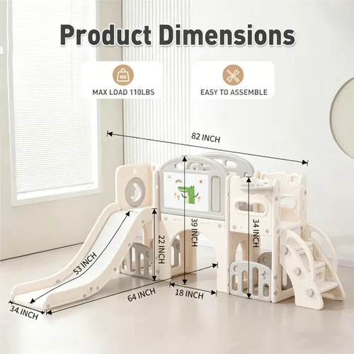 Miniatura 7 de Juego 11 en 1 para niños pequeños con telescopio, parque infantil interior para niños, parque infantil interior con tobogán, escalador, aro