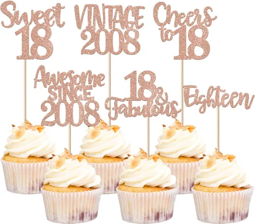 Miniatura 108 de Rsstarxi Paquete de 24 adornos para cupcakes vintage 2019 con purpurina negra para 5º cumpleaños, saludos a 5, cinco, 5, 5 fabulosos para cupcakes