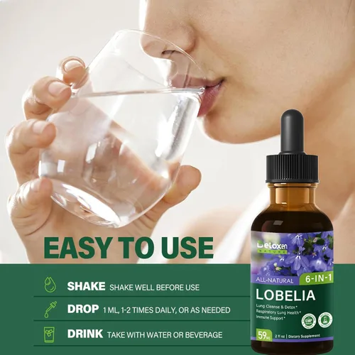 Miniatura 5 de Tintura orgánica de lobelia para limpieza y desintoxicación pulmonar, apoyo respiratorio para la salud pulmonar con extracto de tomillo