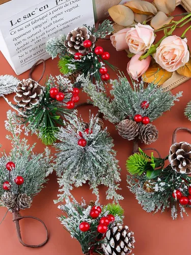 Miniatura 7 de Juego de 16 servilletas y anillos de Navidad, 8 hebillas de servilletas de Navidad y 8 servilletas de Navidad lavables rojas de tela con bayas rojas