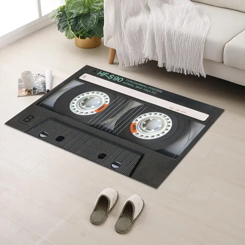 Miniatura 3 de GUBIYU Alfombra negra con grabación de música, alfombra de pasillo para dormitorio, sala de estar, aula, estudio, jugando, alfombra antideslizante