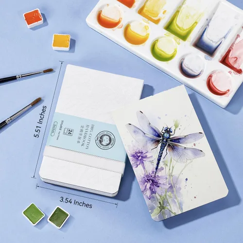 Miniatura 7 de Lightwish Cuaderno de acuarela, papel de acuarela 100% algodón prensado en caliente, 140 lb/300 g/m² sin ácidos, 24 hojas 13 x 19 cm, cuaderno