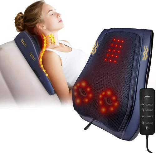 Joyset Masajeador de espalda para dolor de espalda, tejido profundo, masajeador Shiatsu con calor, almohada de masaje de amasamiento 3D para cuello,