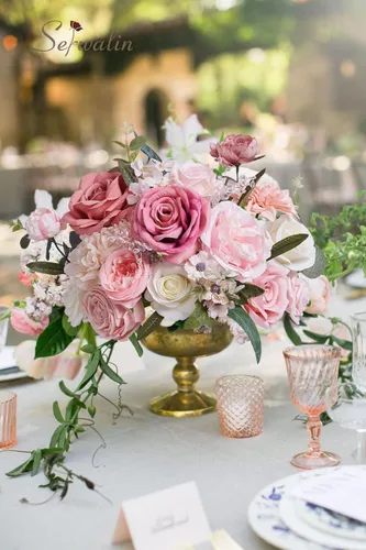 Miniatura 2 de Serwalin - Flores artificiales de color rosa primaverales, rosas de seda, flores falsas para bricolaje, ramos de novia, ramos de boda, flores para A