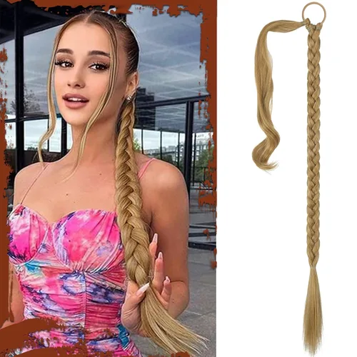 Miniatura 25 de Sofeiyan Extensión de cola de caballo de trenza larga con banda para el cabello, lacio, elegante, envolvente, extensiones de cabello trenzado, cola