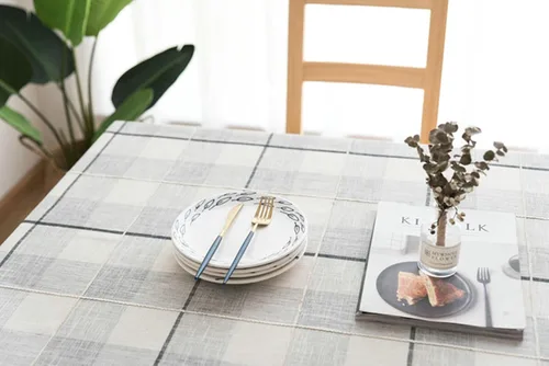 Miniatura 6 de Table Cover 24 x 24 inch, Square, Black Grey, Cotton Linen Plaid Dining Table Cloth