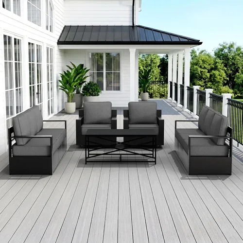 Miniatura 16 de Muebles de Patio al Aire Libre de Aluminio, Sillas de Metal para Todo Clima con Cojines de 6 Pulgadas de Grosor, Asiento Profundo para Jardín, Beige