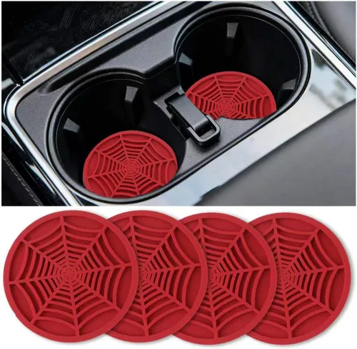 Miniatura 8 de 4 posavasos de silicona para automóvil, diseño único de telaraña antideslizante, accesorios interiores de automóvil, portavasos universales de 2.75