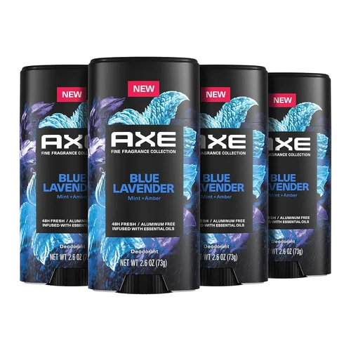 AXE Fine Fragrance Collection Desodorante en barra azul lavanda, 4 unidades con frescura 48H y protección contra olores con aceites esenciales de