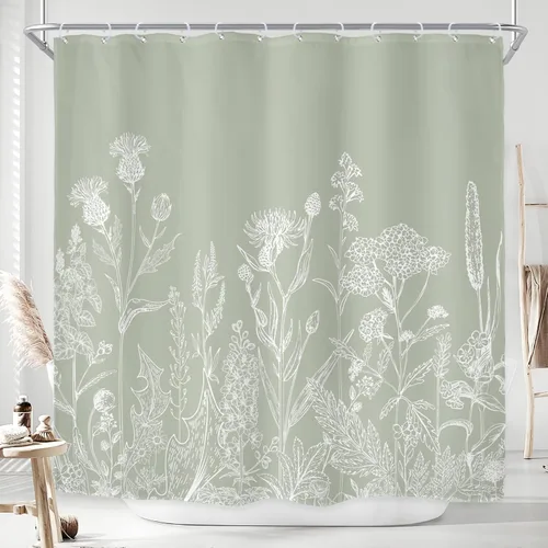 Miniatura 39 de Riyidecor - Cortina de ducha con estampado de flores silvestres para decorar un baño pequeño o una ventana, 36 pulgadas de ancho x 72 pulgadas