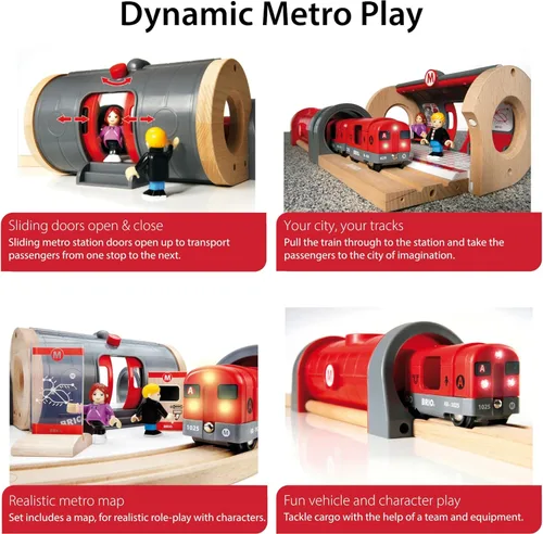 Miniatura 5 de Set de ferrocarril urbano BRIO - Set de 20 piezas con certificación FSC de madera y accesorios - Locomotora con luz y sonido, quiosco, pistas