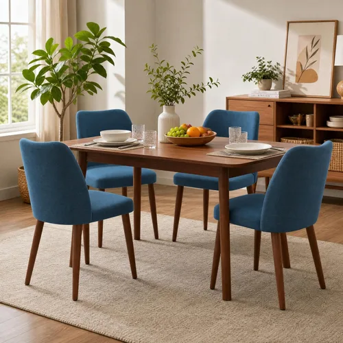 Miniatura 11 de GarveeHome Juego de 4 sillas de comedor de cuero tapizadas de poliuretano con patas de madera, respaldo de ala, sillas de cocina de madera