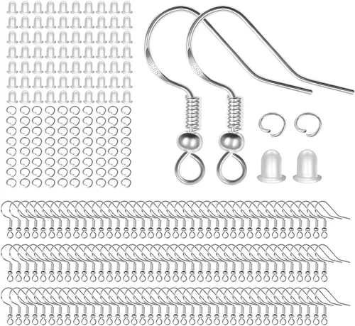 Miniatura 10 de Ganchos para aretes de plata de ley 925, kit de 750 piezas de ganchos para aretes; 250 piezas/125 pares de ganchos hipoalergénicos para aretes